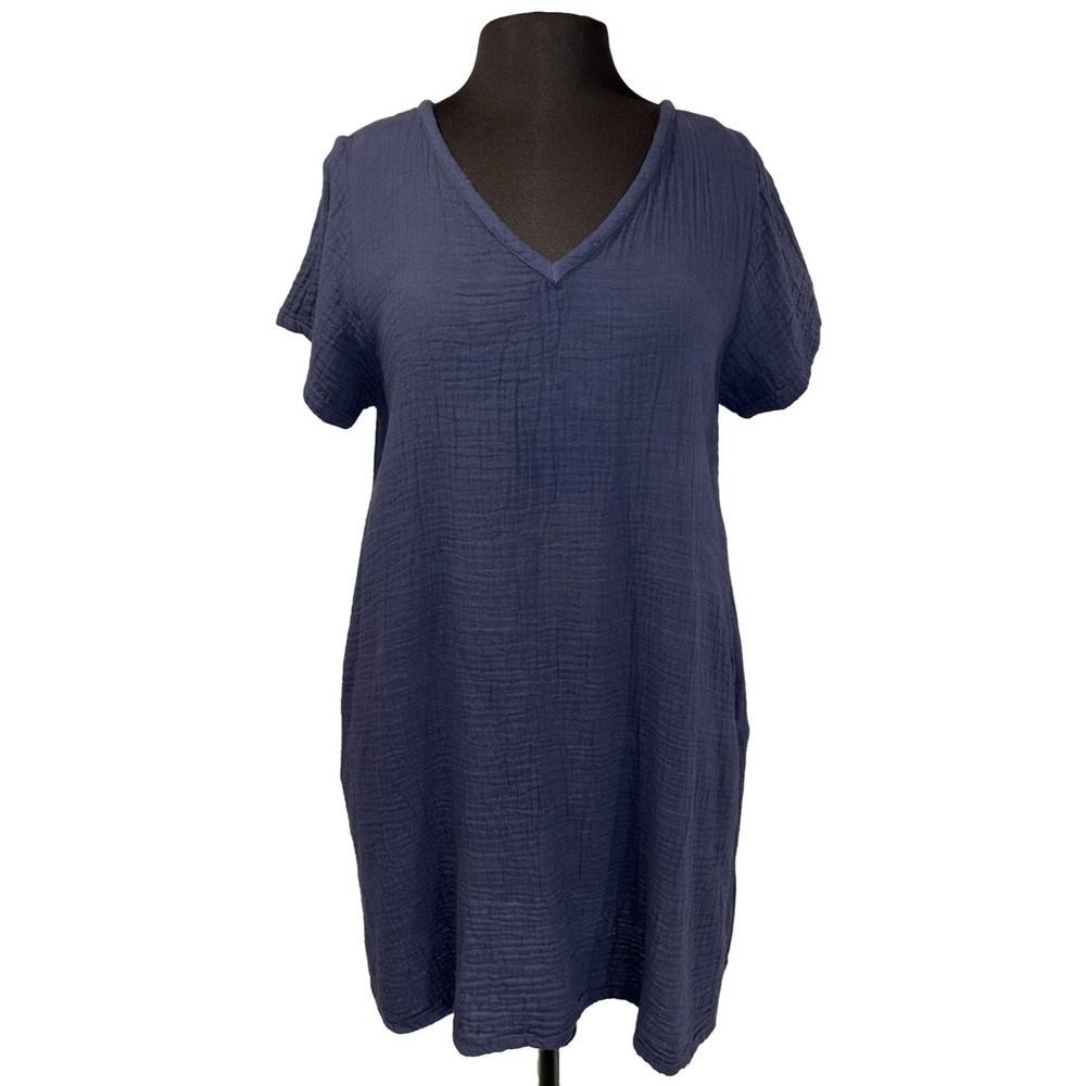 New Shannon Passero PeggyDress Sz XS Navy Blue Pockets Short Sleeve‎ 100% Cotton